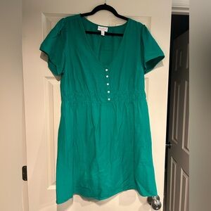 Ingrid & Isabel Green Maternity V-Neck Mini Dress with Button Front